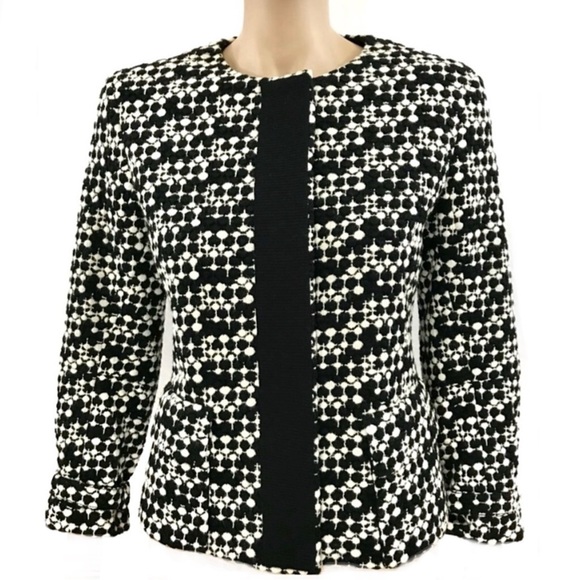 Akris Punto Jackets & Blazers - AKRIS PUNTO Blazer Jacket Tweed Dot Embroidered Wool Belted Waist Black White 8